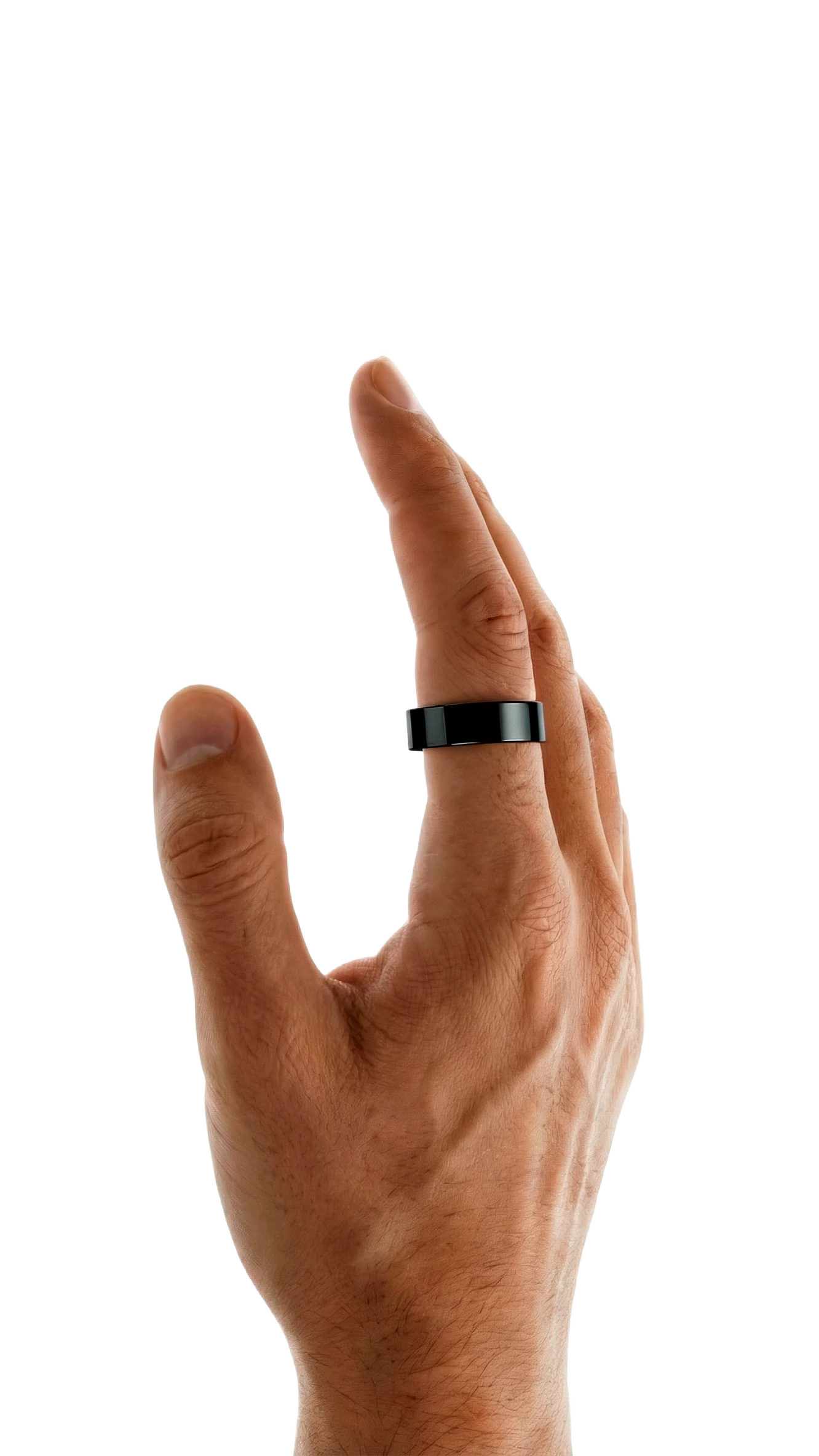 Geep smart ring worn on a hand at night