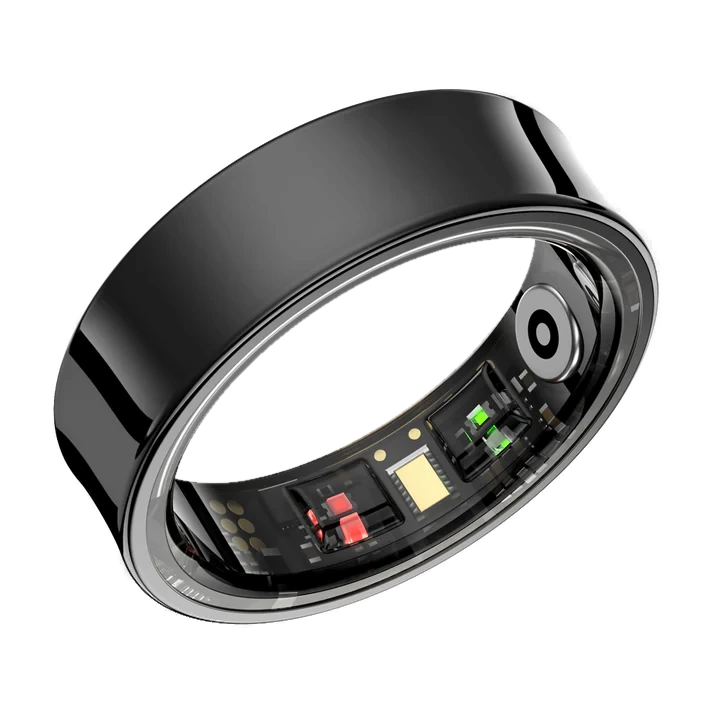 Black Geep smart ring showing the sensors inside
