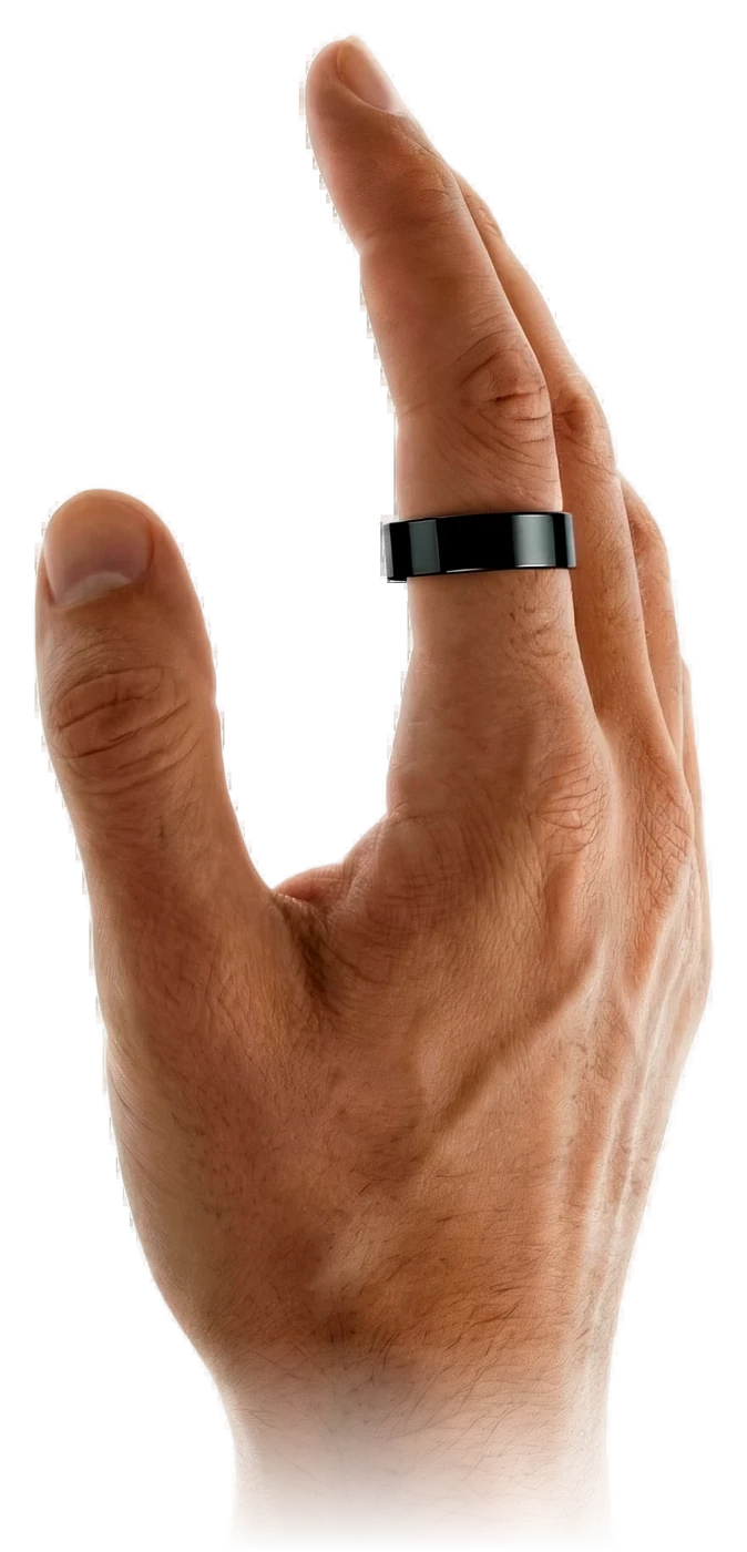 Geep smart ring worn on a hand at night