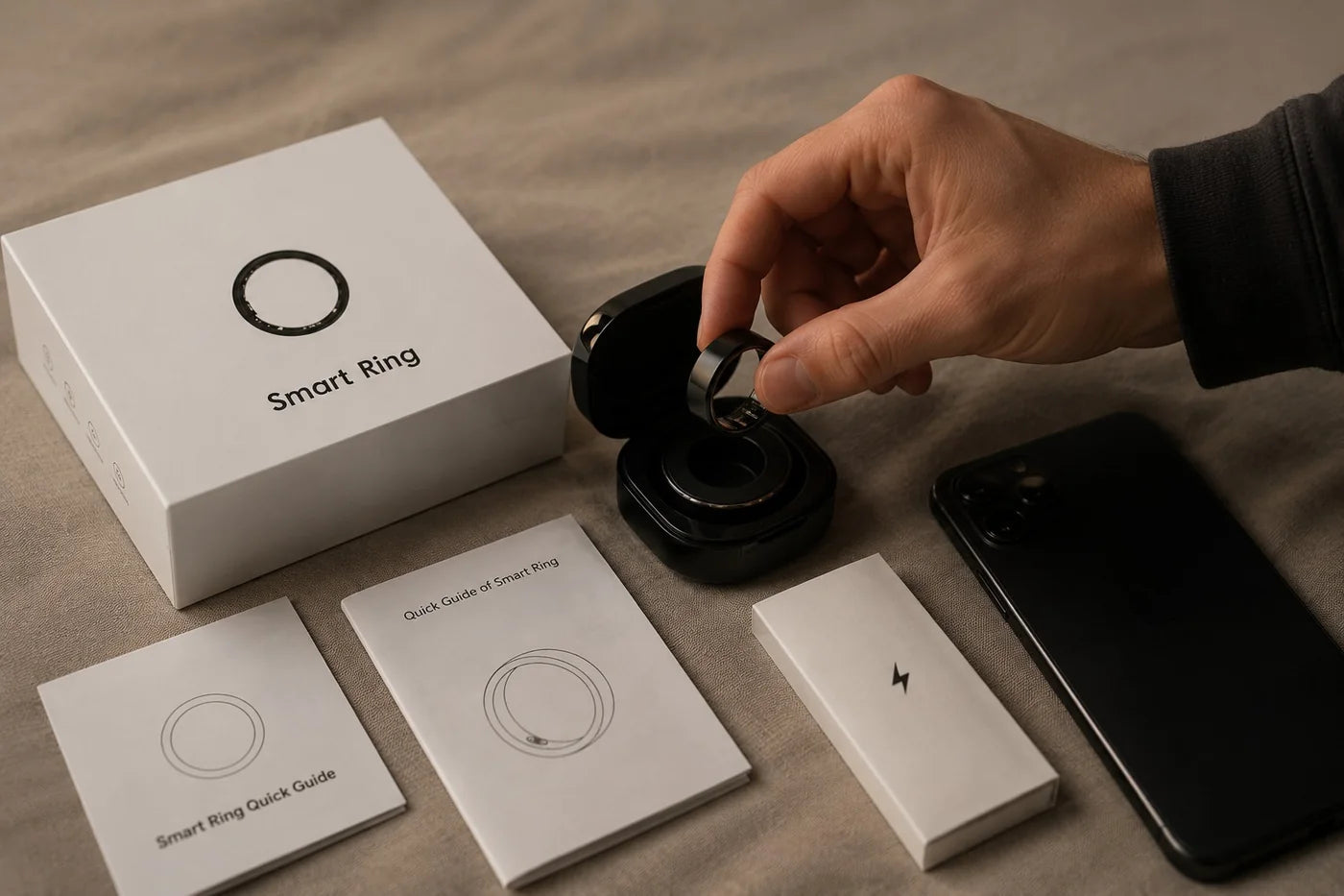 Geep Ring, portable charging case and included accessories